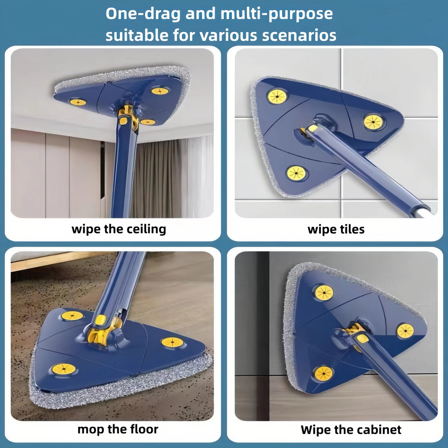 360° Rotating Triangle Mop – Reach Every Corner with Ease