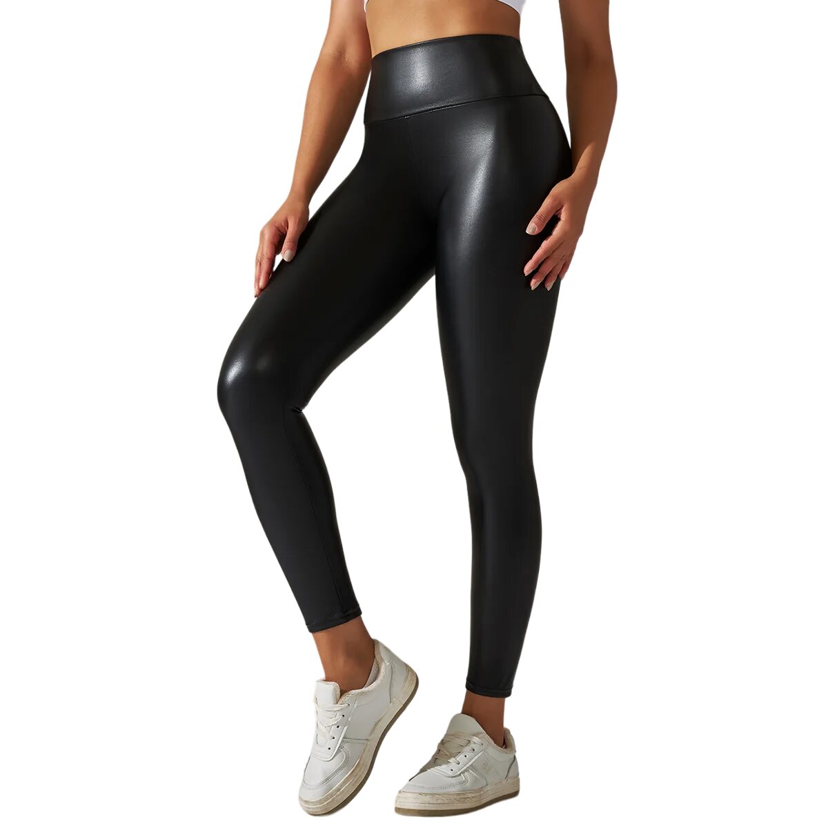 High-Waisted Faux Leather Leggings-Wevllo