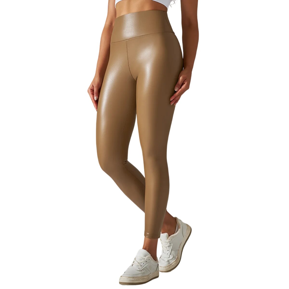 High-Waisted Faux Leather Leggings-Wevllo