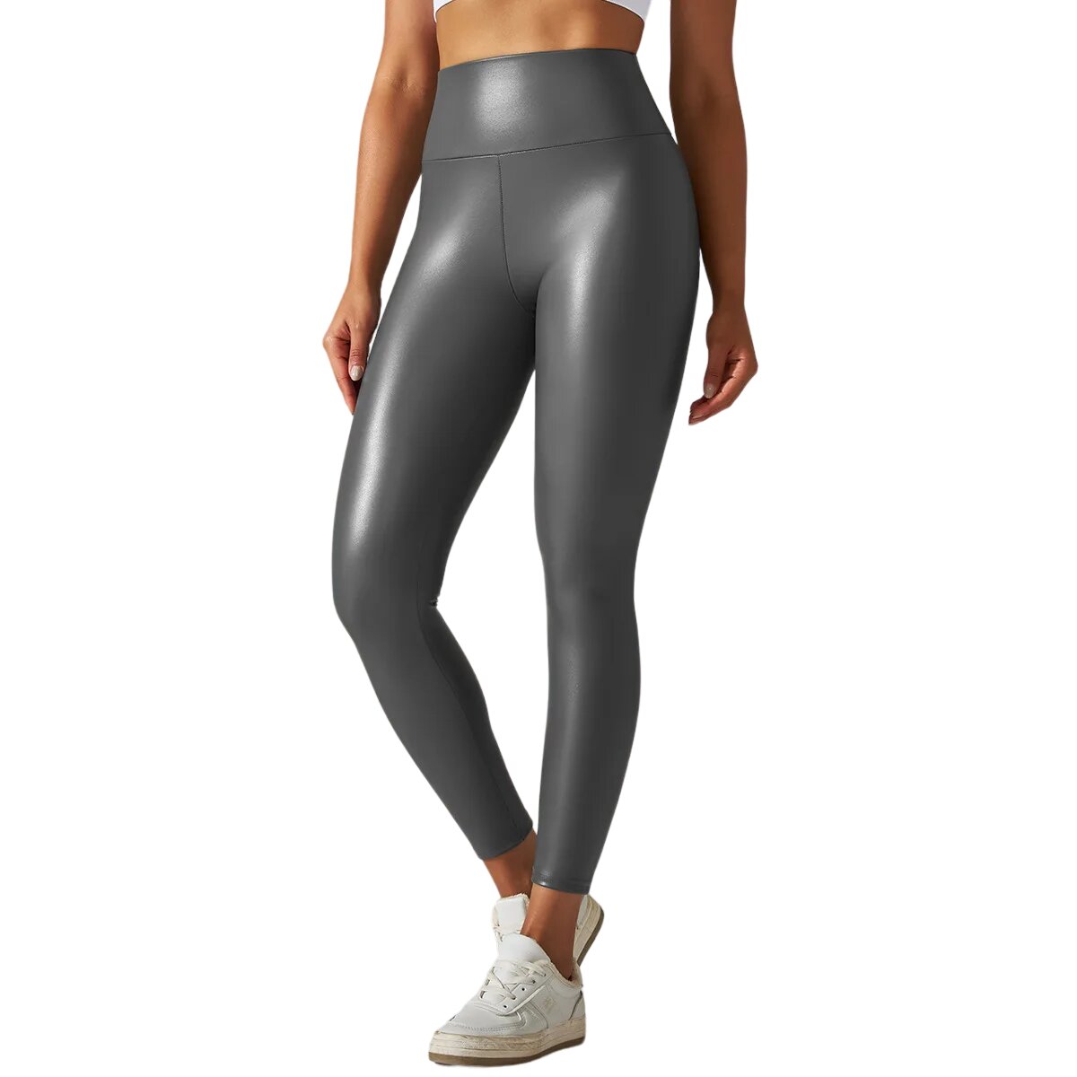 High-Waisted Faux Leather Leggings-Wevllo