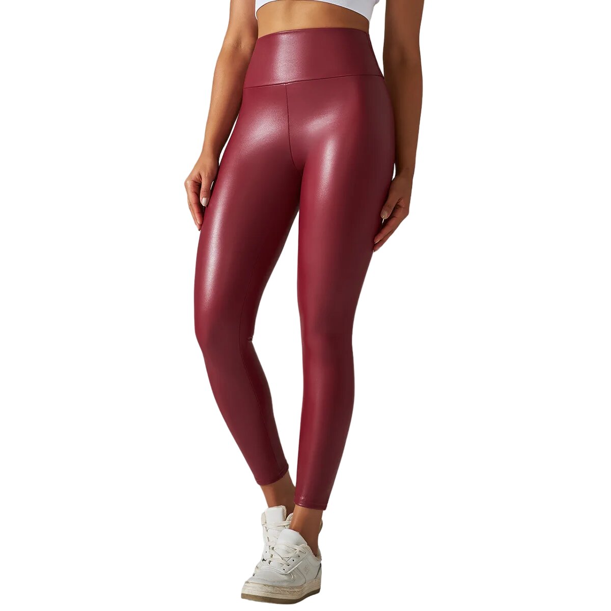 High-Waisted Faux Leather Leggings-Wevllo