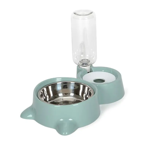 Automatic Pet Water and Food Dispenser – Stainless Steel Bowl with Fountain