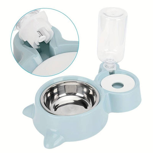 Automatic Pet Water and Food Dispenser – Stainless Steel Bowl with Fountain